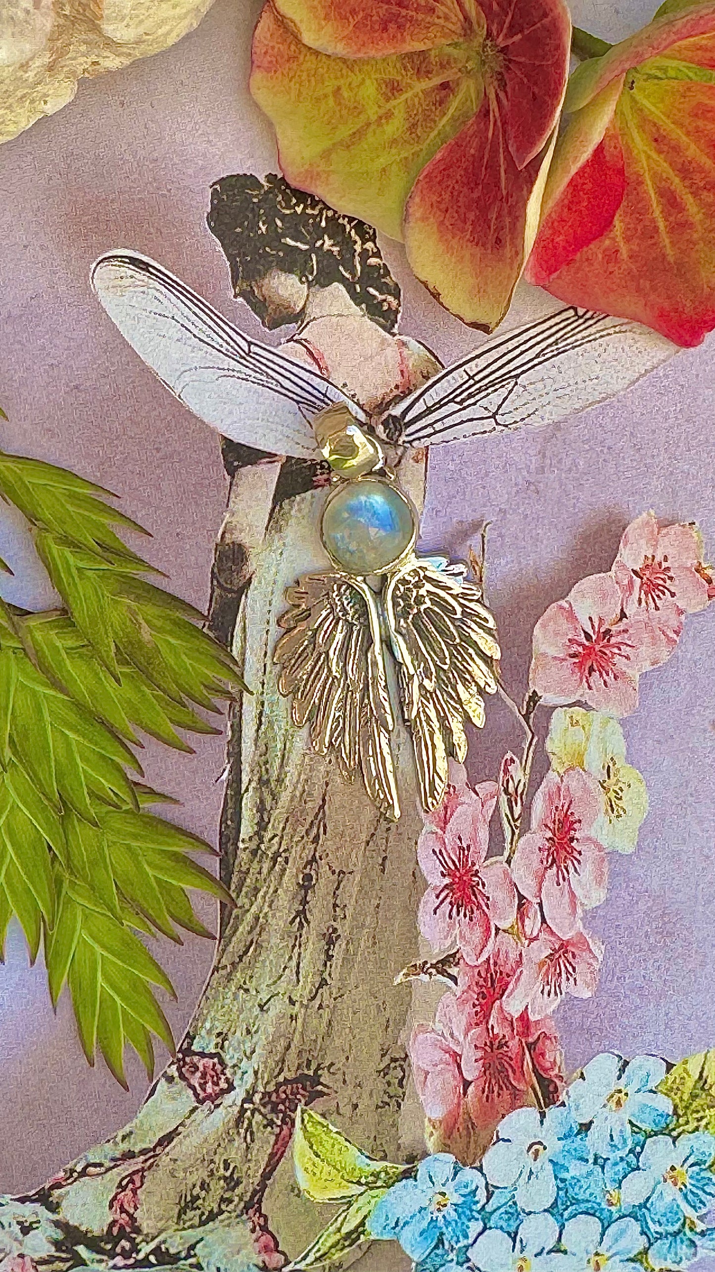 Silver Angel Wing Pendant with Moonstone