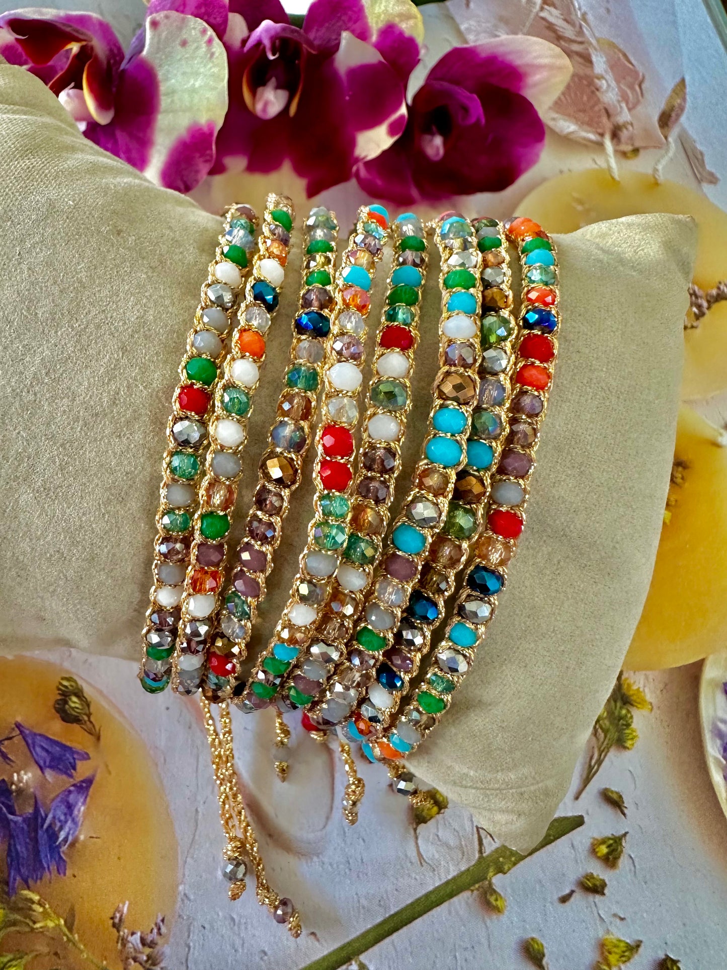 Multicolored Crystal Beaded Bracelets